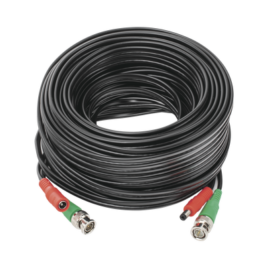 Cable Coaxial armado con conector BNC y Alimentación, longitud de 20m