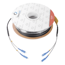 Carrete de fibra óptica monomodo con conectores SC-SC Duplex, reforzada con Kevlar, de 100 metros