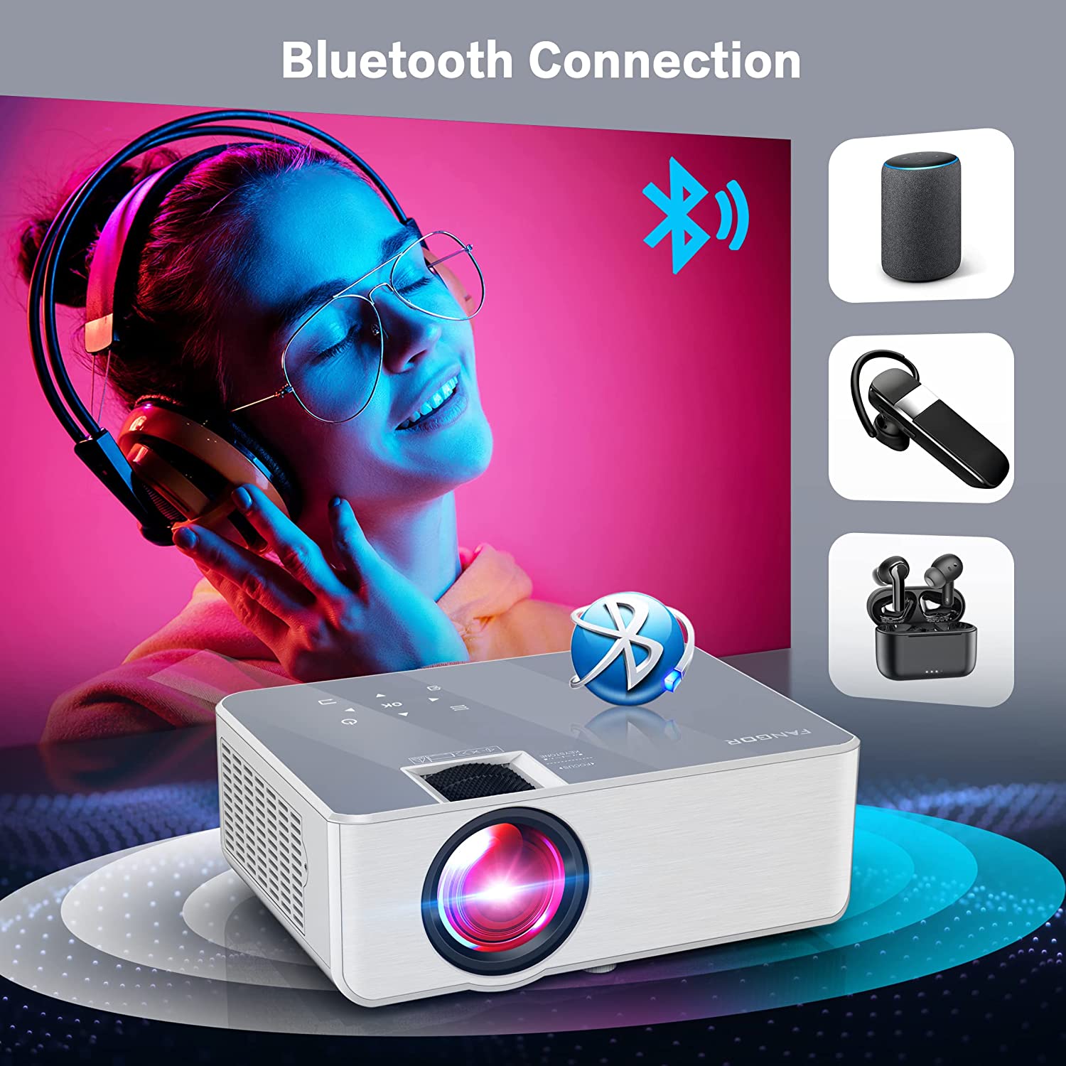  Proyector WiFi Bluetooth, mini proyector W2 compatible con  pantalla Full HD de 1080p y 250 pulgadas, proyector portátil con función de  zoom del 50%, proyector de cine en casa compatible con