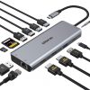 Hub USB C, estación de acoplamiento USB C 13 en 1, adaptador tipo C de triple pantalla con doble HDMI 4K, DP, cargador PD, Gigabit Ethernet, 5 puertos USB, lector de tarjetas SD/TF, micrófono/audio para MacBook Pro y Windows