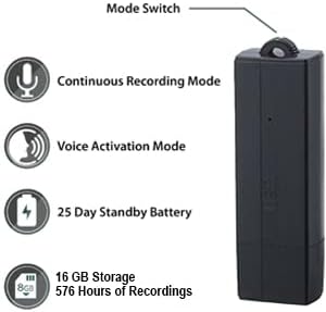 Mini grabadora de audio activada por voz súper larga con capacidad de almacenamiento de 288 horas (8 GB) | Batería de espera de 25 días y hasta 28 horas de contacto. | Sello de fecha y hora | Fácil de usar | Grabación digital transparente - Imagen 2