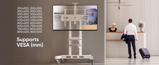 Soporte de TV Móvil ONKRON con Ruedas para Pantallas de 50" a 86", Altura Ajustable, Hasta 200 lb, VESA Máx. 800x500 – Carrito Rodante Portátil para Televisores - Imagen 6
