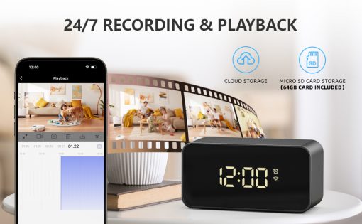 Cámara de reloj inalámbrica 2K con detección de movimiento, WiFi 2.4G y 5G, control de aplicación móvil, seguridad para el hogar, 64 GB - Imagen 2