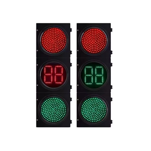 Semáforo LED de 300 mm con Contador Numérico – 3 Secciones (Rojo / Contador / Verde)
