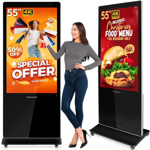 Pantalla táctil interactiva de 55 pulgadas, 4K UHD quiosco de publicidad comercial LCD Android Totem con Auto-Play, HDMI