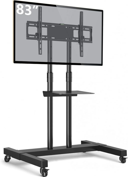 Soporte de TV móvil con ruedas con ruedas, para TV de 32 a 83 pulgadas, pantalla plana o curva, monitores, pantalla de carga de 110 libras - Imagen 2