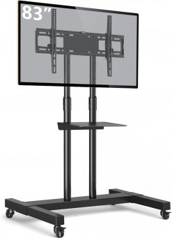 Soporte de TV móvil con ruedas con ruedas, para TV de 32 a 83 pulgadas, pantalla plana o curva, monitores, pantalla de carga de 110 libras