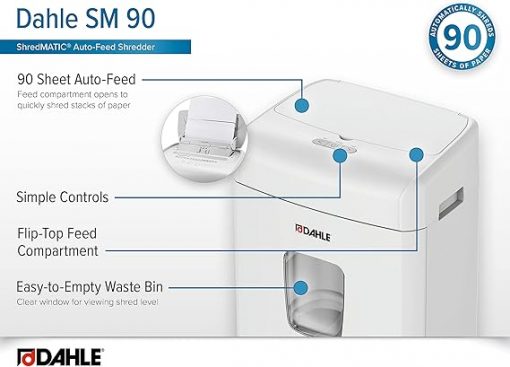 Dahle ShredMATIC SM 90 – Trituradora de Papel Automática, Corte Cruzado, Bandeja de 90 Hojas, Ingeniería Alemana, Anti-atascos, Sin Aceite, Tecnología SmartPower - Imagen 4