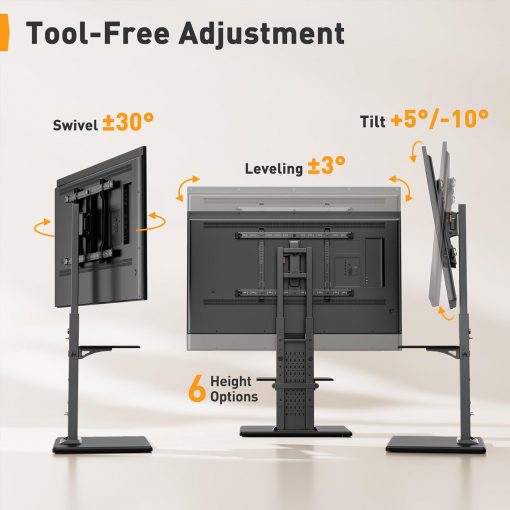 Soporte de Piso para Televisor | Compatible con TVs de 32” a 86” | Estructura Estable con Panel Decorativo y Ajuste de Altura en 6 Niveles | Soporta hasta 60 kg - Imagen 4