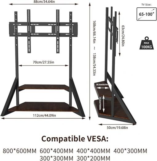 Soporte de Suelo Grande para TV Móvil con Ruedas, Compatible con Pantallas de 65", 75", 77", 85", 86", 90" y 100", Carrito de Montaje de TV Rodante - Imagen 6