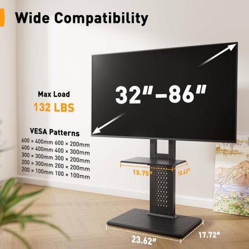 Soporte de Piso para Televisor | Compatible con TVs de 32” a 86” | Estructura Estable con Panel Decorativo y Ajuste de Altura en 6 Niveles | Soporta hasta 60 kg - Imagen 3