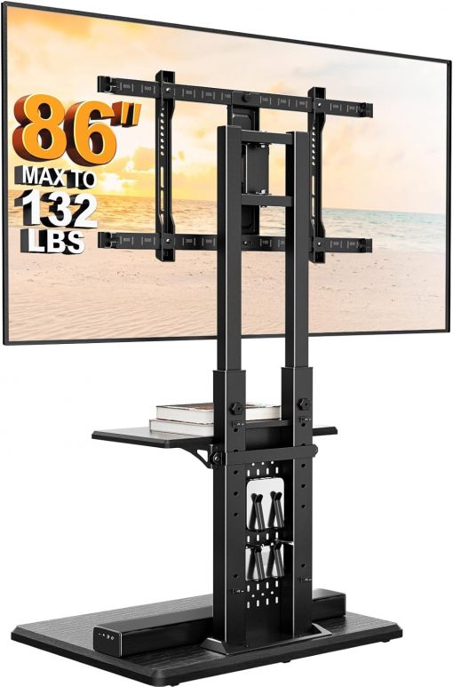 Soporte de Piso para Televisor | Compatible con TVs de 32” a 86” | Estructura Estable con Panel Decorativo y Ajuste de Altura en 6 Niveles | Soporta hasta 60 kg