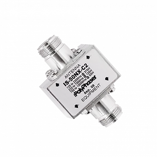 Protector coaxial RF de CC para 125-1000 MHz con conectores de ceja lateral y N hembra en ambos lados