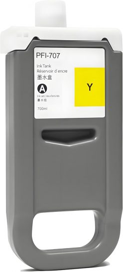PFI-707 Depósito de tinta compatible con Canon imagePROGRAF PF830, iPF840, iPF850 CAD Plotters 700 ML (paquete de 1, amarillo)