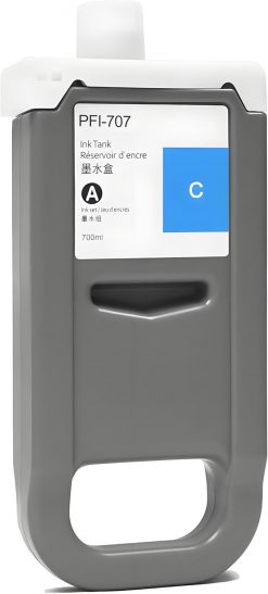 PFI-707 Depósito de tinta compatible con Canon imagePROGRAF PF830, iPF840, iPF850 CAD Plotters 700 ML (paquete de 1, cian)