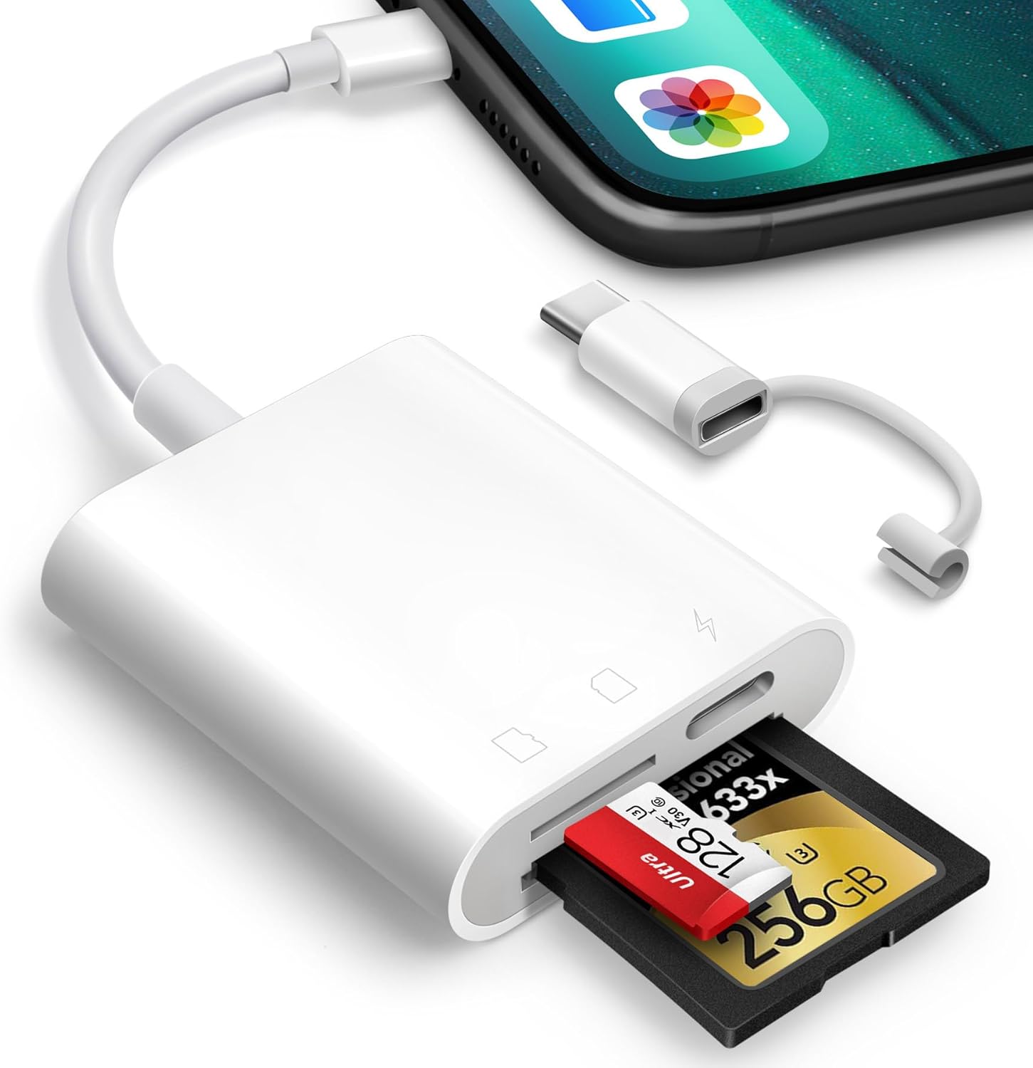 Lector de Tarjetas SD y MicroSD para iPhone, iPad y Cámara Digital | Adaptador Dual Oyuiasle con Conectores Lightning y USB-C