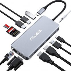 Base de conexión multi-puerto para laptop con capacidad para doble pantalla.
