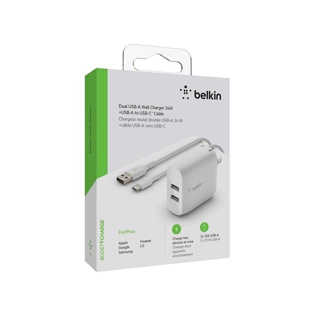 Belkin - Cargador de pared - 24 vatios - 4.8 A - 2 conectores de salida (2 x USB) - Imagen 2