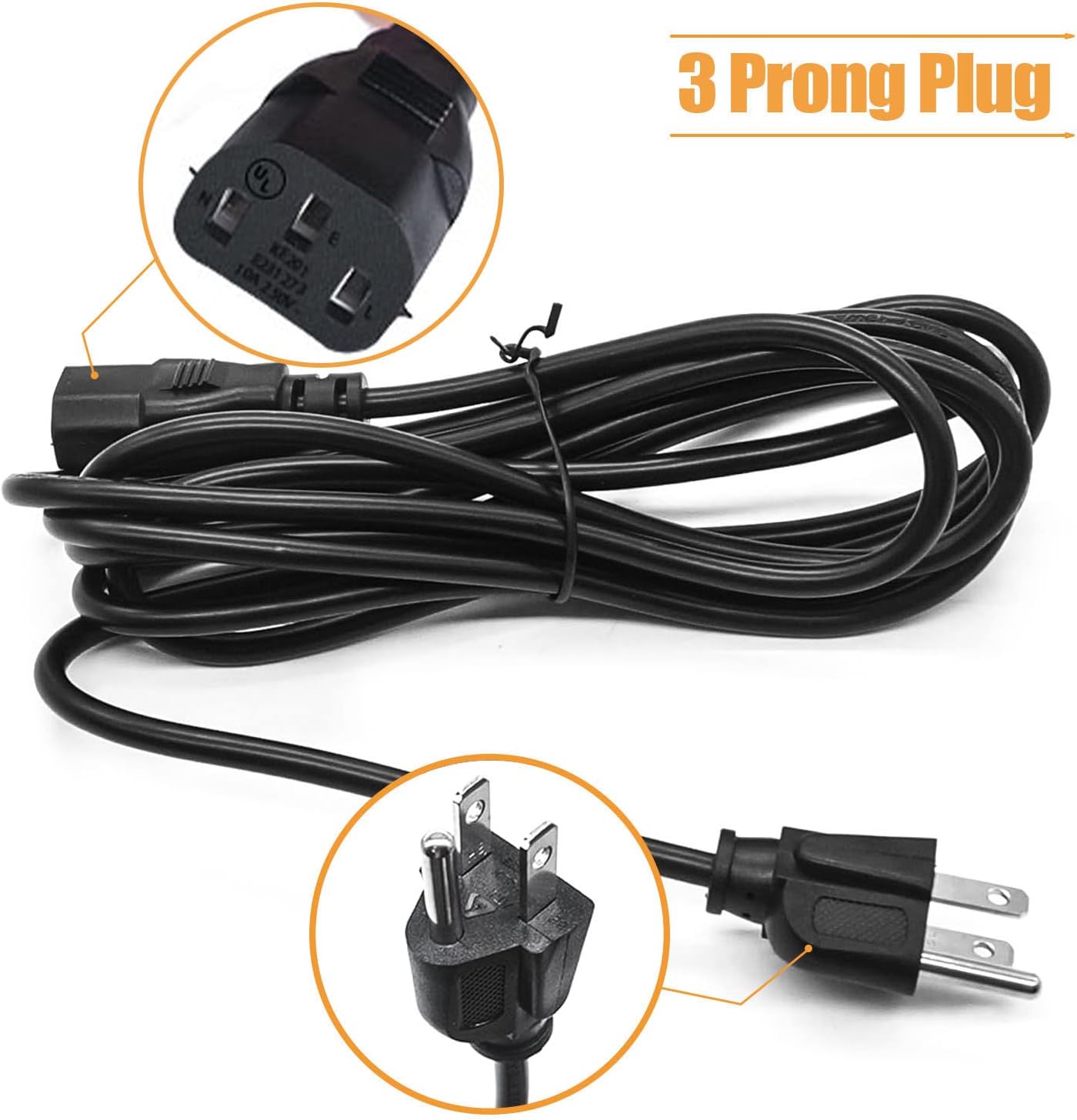 Cable de alimentación de CA de 10 pies, 3 clavijas, 10 A, 250 V - Imagen 2