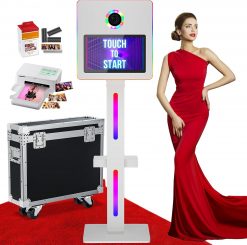 Cabina Fotográfica Espejo Profesional con Impresora Instantánea, Pantalla Táctil de 15.6", Iluminación RGB y Estuche de Transporte Tipo Flight Case