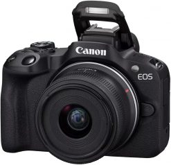Canon EOS R50 cámara sin espejo con lente RF-S 18-45mm F4.5-6.3 IS STM (5811C012) paquete con tarjeta de memoria SDXC Lexar Premium PRO Blue Series de 64GB + bolsa para cámara Deco Essentials + Corel