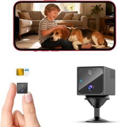 Cámara espía celular 4G LTE inalámbrica sin WiFi cámara oculta de seguridad con tarjeta SIM, 20Days Standby 4K HD