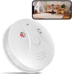 Detector de humo de cámara HD 1080P para seguridad en el hogar con control de aplicación, detección de movimiento, cámara interior de 150° con visión nocturna y grabación en bucle para oficina