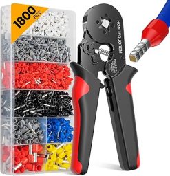 Kit de Crimpado para Terminales Ferrule con 1,800 Virolas Eléctricas | Pinza Autoajustable de 4 Mordazas | Compatible AWG 23-7