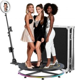 Cabina de Fotos 360° Profesional para Eventos con Plataforma Giratoria Automática, Software de Operación, Personalización de Logotipo y Batería Adicional de Respaldo