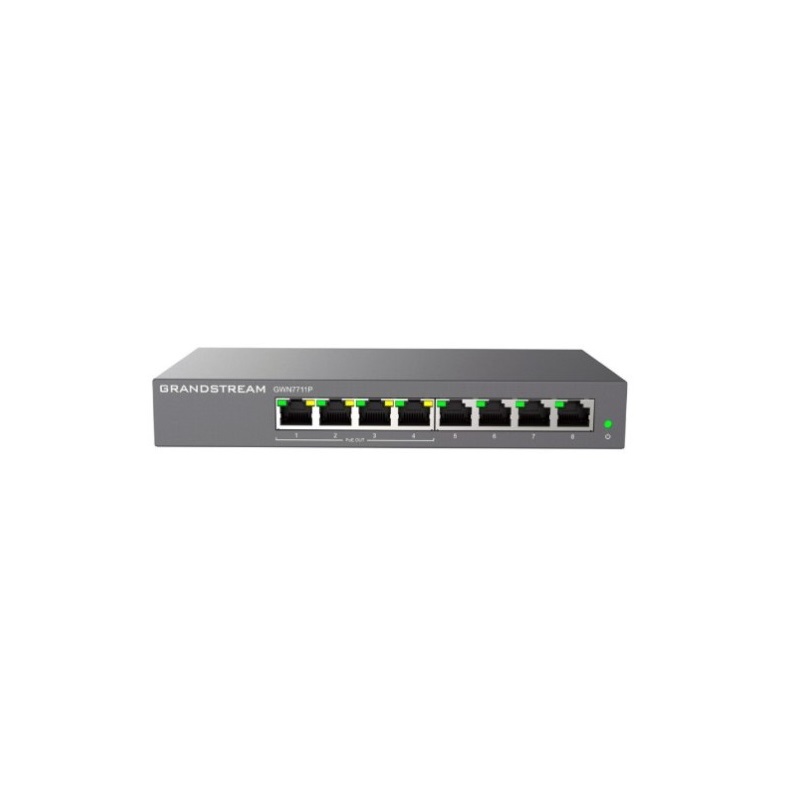 Switch GrandStream GWN7711P capa 2 Lite de 8 puertos Gigabit Ethernet. 4 puertos PoE+, Administrable, 60W