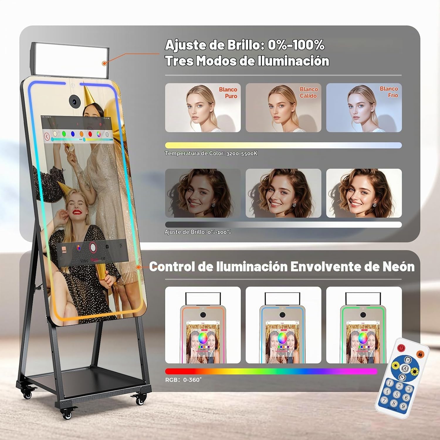 cabina de fotos con espejo mágico con cámara e impresora HD 4K de 12 MP, pantalla táctil interactiva de 32 pulgadas - Imagen 3