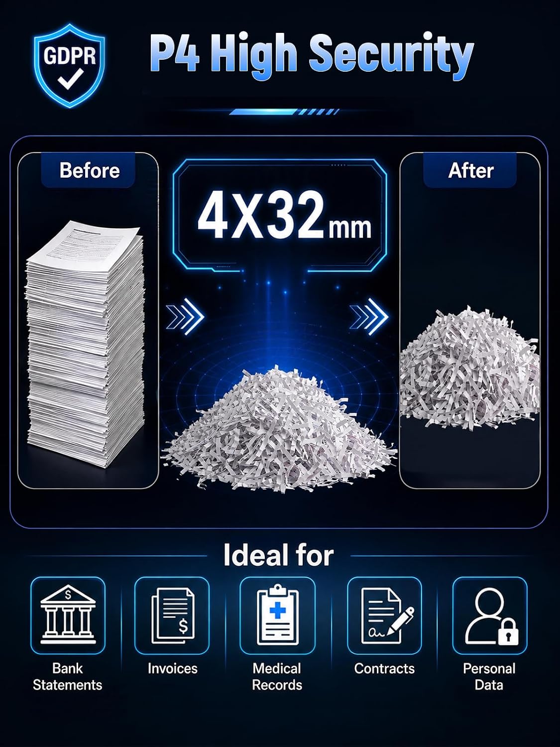 Trituradora de papel de corte transversal de 8 hojas Anti-atasco - Imagen 2